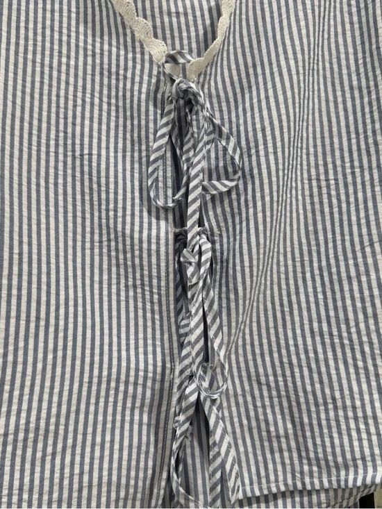 Blue and White Seersucker Tie-Front Tank & Shorts Set - Picture 3 of 3